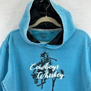 Cowgirl Hardware Women’s Hoodie Size Large Aqua Blue Graphic Kangaroo Pocket